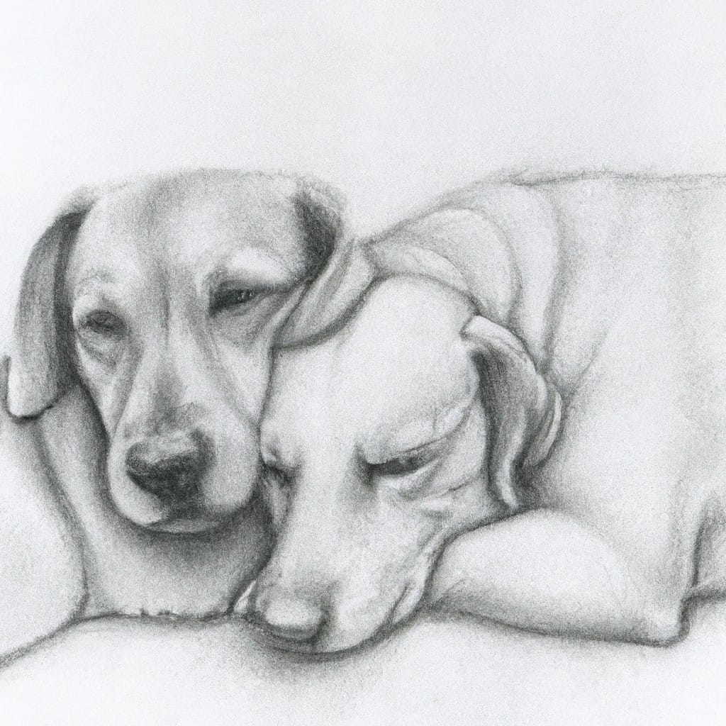 cuddling with dog drawing